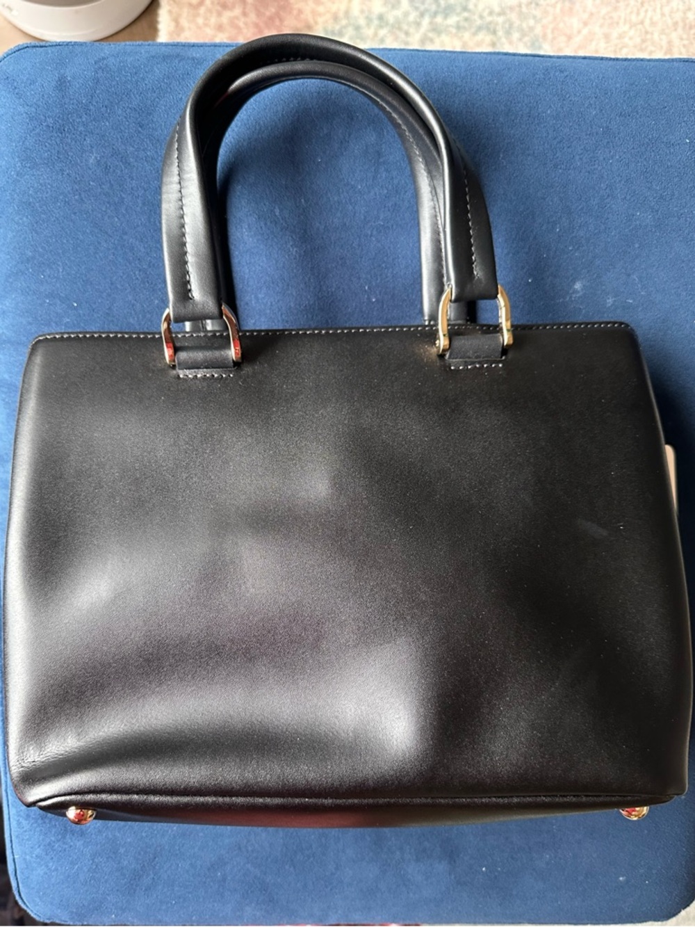 Longchamp Honoré 404 Small Black Leather Tote Top Handle Gold Logo NWT - Picture 4 of 7